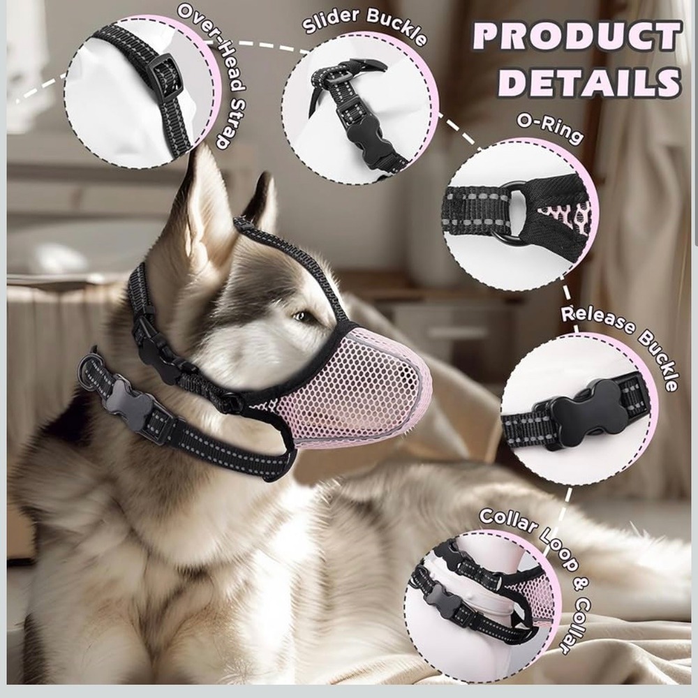 Pink Dog‎ Muzzle Breathable Mesh Adjustable Pet Mouth Cover Training Medium - Picture 2 of 5